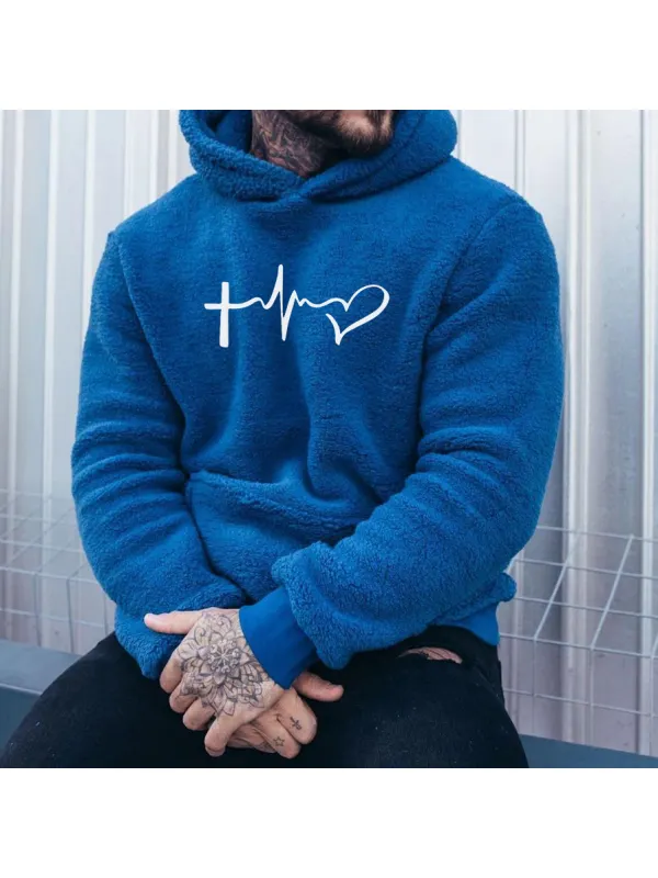 Cross Embroidered Lamb Velvet Hooded Sweatshirt - Aptkoi.com 