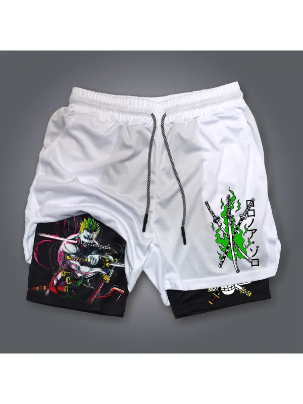 Men's Casual Anime Printed Double Mesh Sports Shorts Quick Dry Sports Shorts - Aptkoi.com 