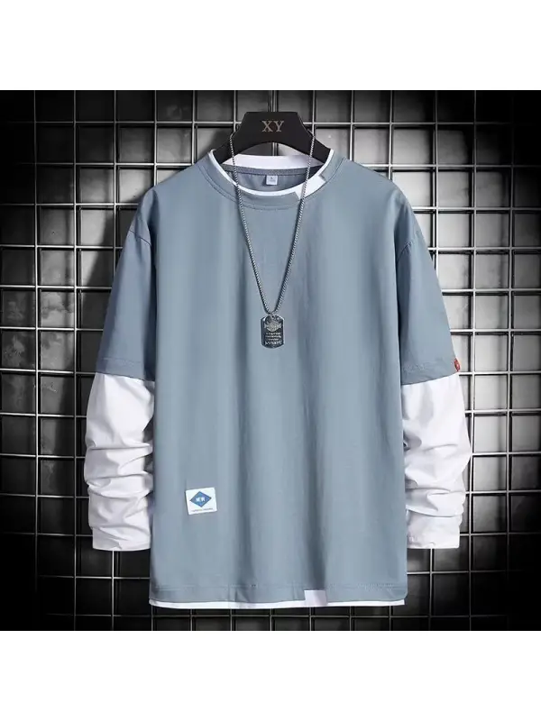 Functional Wind Fake Two Piece Men's Sweater - Aptkoi.com 