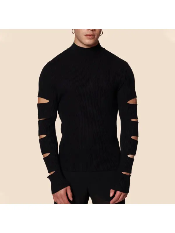 Slit Sleeve Turtle Neck Black - Aptkoi.com 