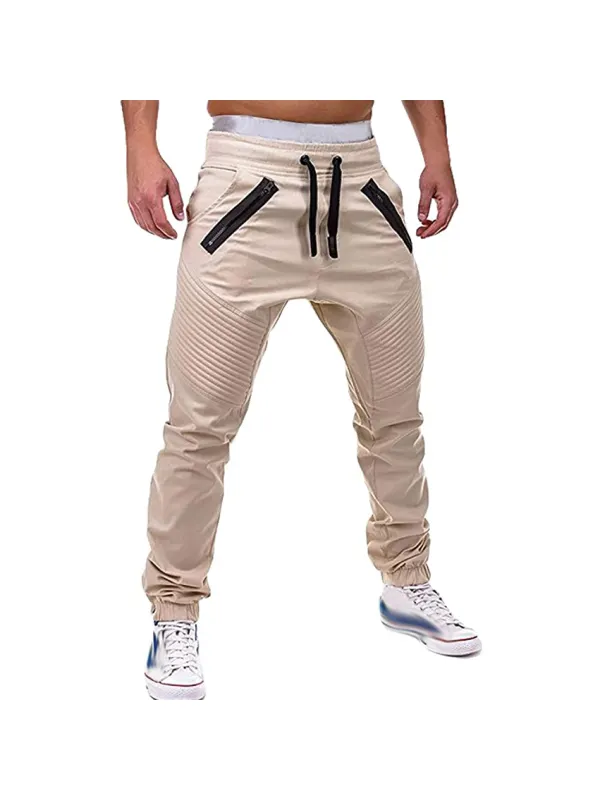 Men's Casual Fashion Tie Elastic Double Zip Sweatpants - Aptkoi.com 