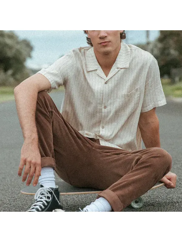 Summer Retro Stripe Short Sleeve Shirt - Ootdmw.com 