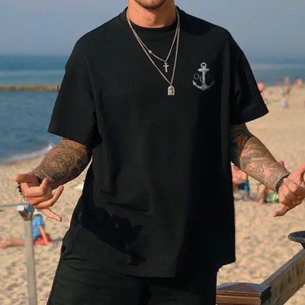 Oversized Vintage Anchor Print Men's T-Shirt - Spiretime.com 