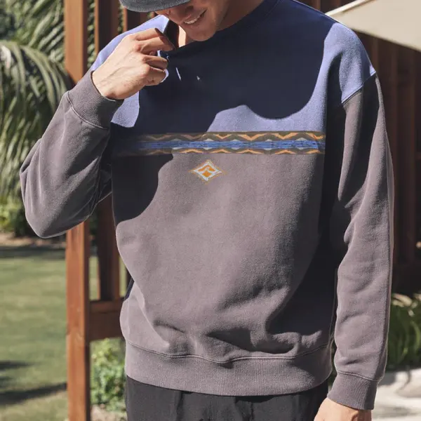 Men's Oversized Vintage Embroidered Contrast Sweatshirt - Salolist.com 