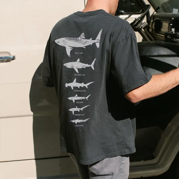 Sommer Retro Surf Marine Life Bedrucktes Lässiges T-Shirt - Paleonice.com 