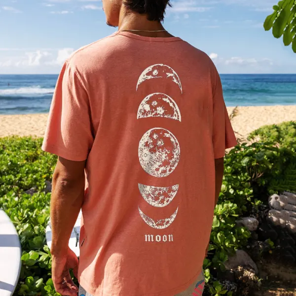 Men's Moon Printed Short Sleeve T-shirt - Salolist.com 