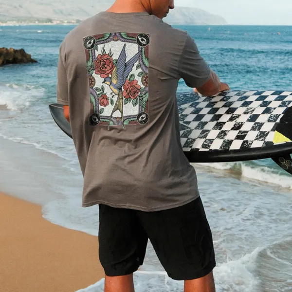 Men's Flower-and-bird Printed Loose T-shirt - Ootdyouth.com 