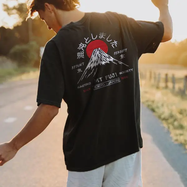 Men's Vintage Tokyo Print Casual T-Shirt - Wayrates.chimpone.com 