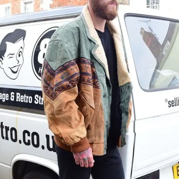 Mens Vintage Printed Fleece Jacket Coat - Burstarsunshine.com 