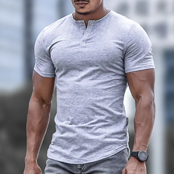 Camiseta Masculina Primavera/Verão Henley Stretch Slim - Menilyshop.com 