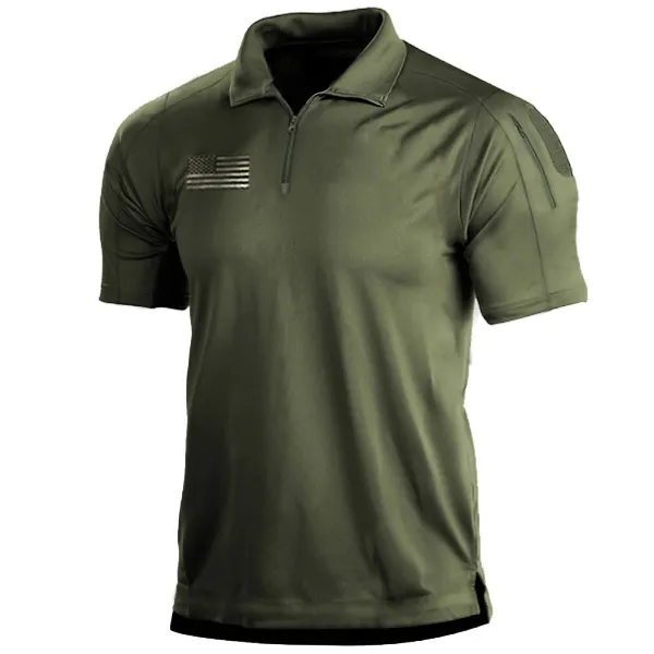 Men's Outdoor American Flag Tactical Zip Polo Collar T-Shirt Only $15.89 - Wayrates.com 