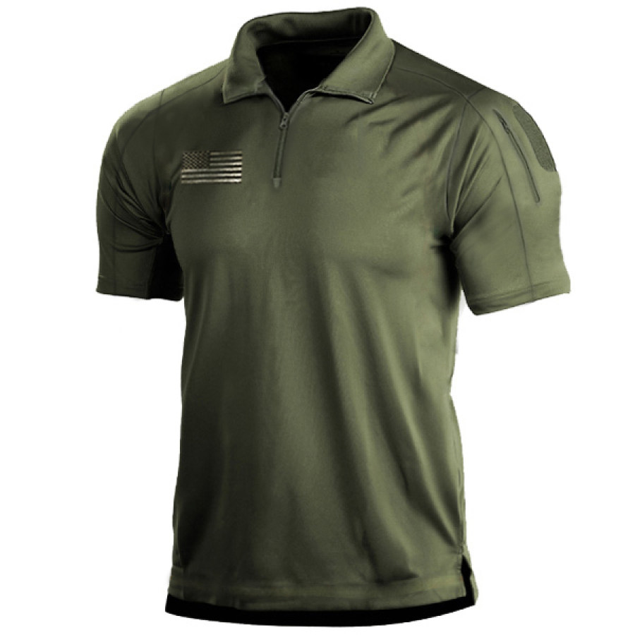

Men's Outdoor American Flag Tactical Zip Polo Collar T-Shirt