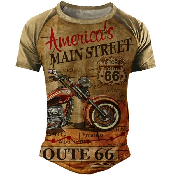 Men's Outdoor Vintage Route 66 Motorcycle T-Shirt - Cotosen.com 