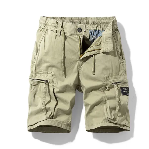 Men's Elastic Waist Drawstring Pocket Micro-Stretch Cotton Sports Cargo Shorts - Cotosen.com
