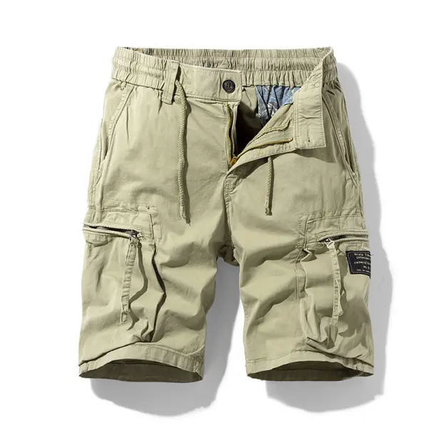 Men's Elastic Waist Drawstring Pocket Micro-Stretch Cotton Sports Cargo Shorts - Elementnice.com 