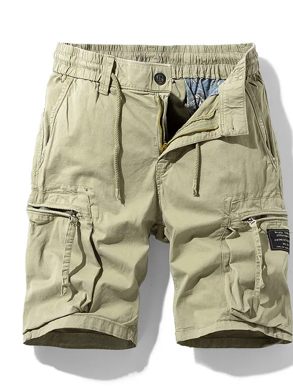 Men's Elastic Waist Drawstring Pocket Micro-Stretch Cotton Sports Cargo Shorts - Pragmaace.com 