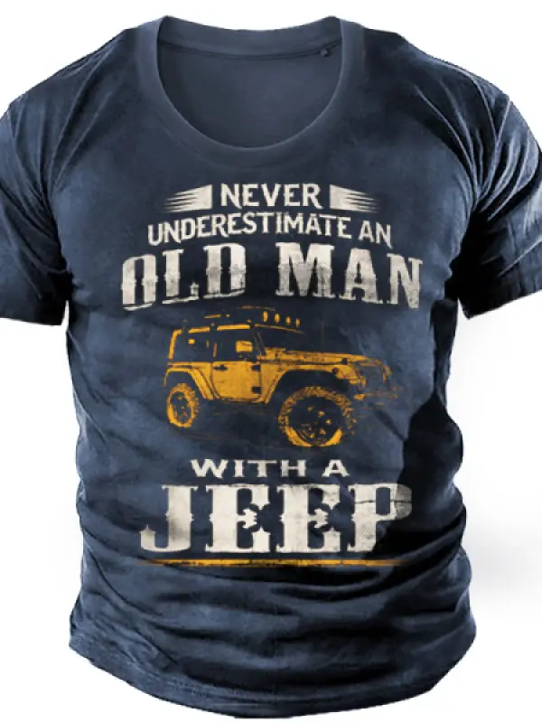 Old Man's Jeep Men's Vintage Print Cotton Tee - Wantbright.com 