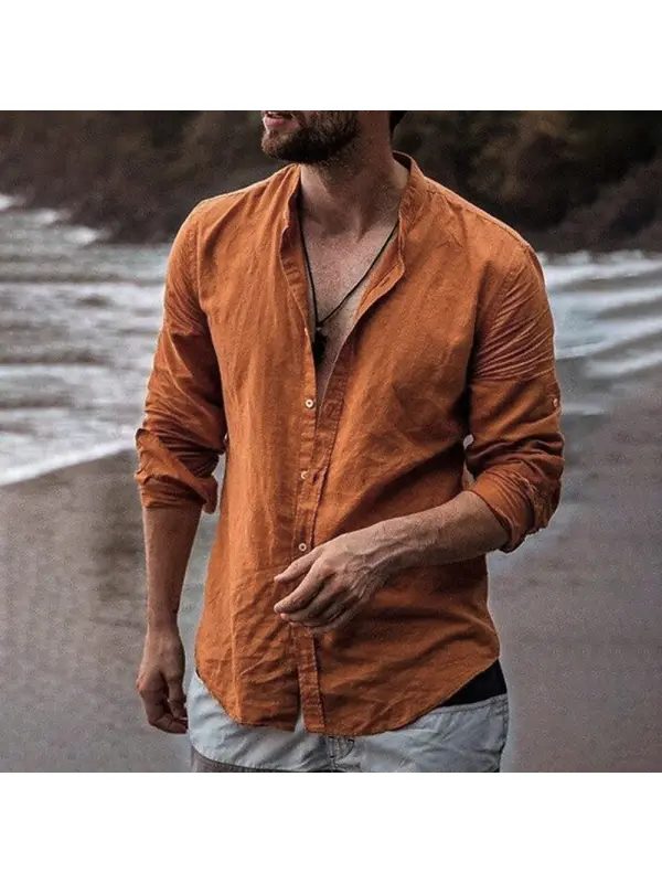 Men's Loose Long Sleeve Open Breathable Linen Shirt - Viewbena.com 