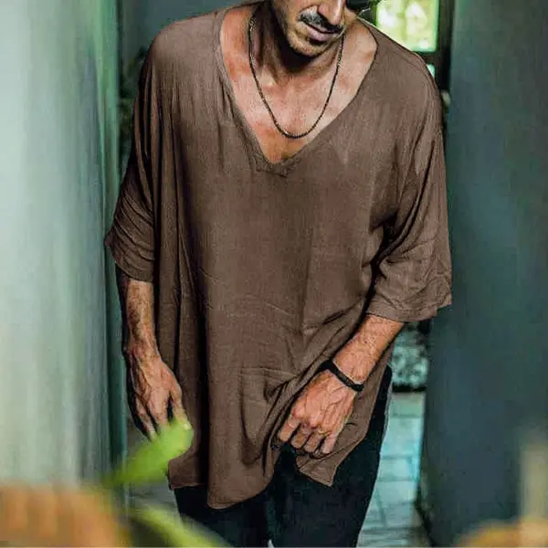 Men's Linen Simple Three-quarter Sleeve Shirt - Wayrates.com 