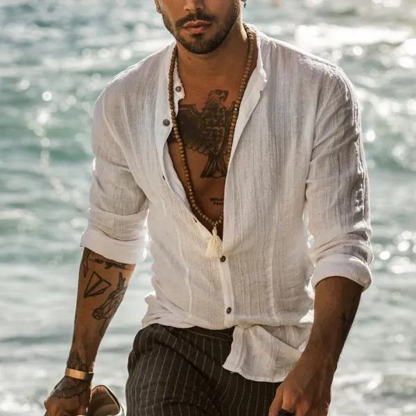 Men's Cotton And Linen Beach Casual Shirt - Wayrates.com 