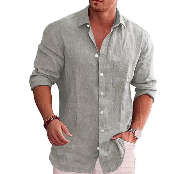 Men's Casual Loose Solid Color Casual Long Sleeve Shirt - Wayrates.com 