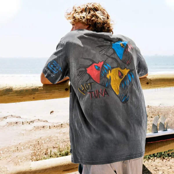 Retro 90s Washed Black Surf T-shirt - Nicheten.com 