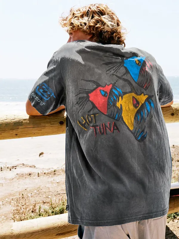 Retro 90s Washed Black Surf T-shirt - Menbarn.com 