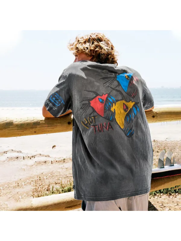 Retro 90s Washed Black Surf T-shirt - Aptkoi.com 