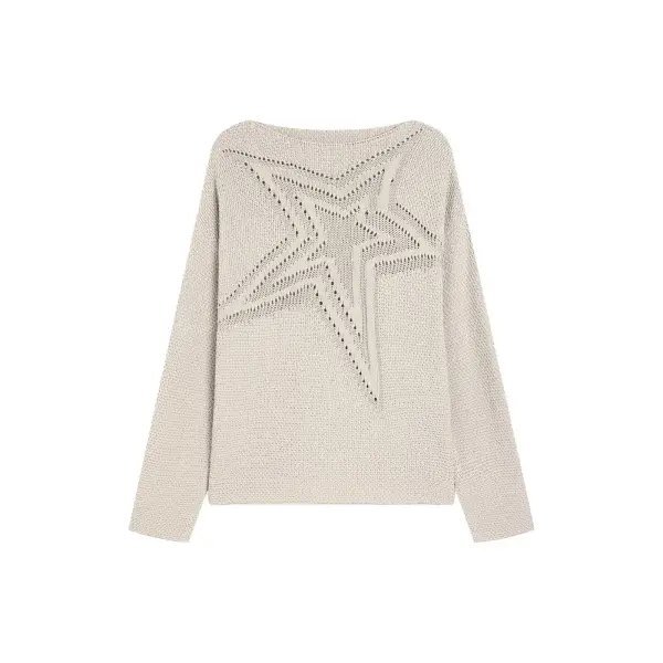 Thesupermade Star Cutout Dropped Shoulder Knit Sweater - Mushope.com 