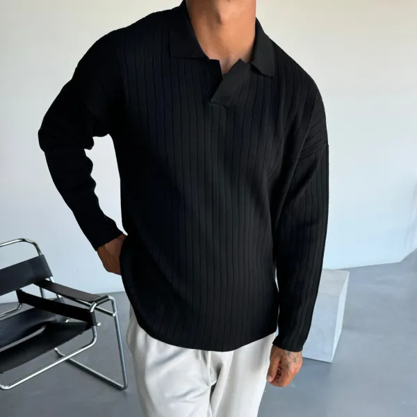 Men's Solid Color Polo Sweater - Mushope.com 