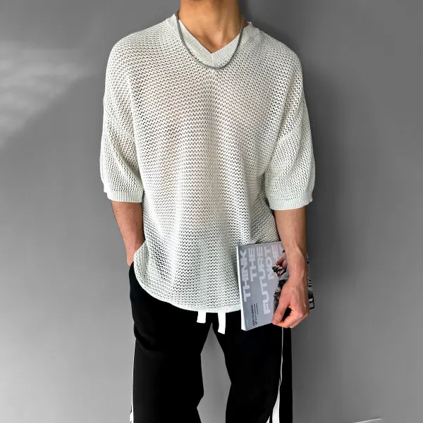Oversize Bol Ve Rahat File V-neck T-shirt - Mushope.com 
