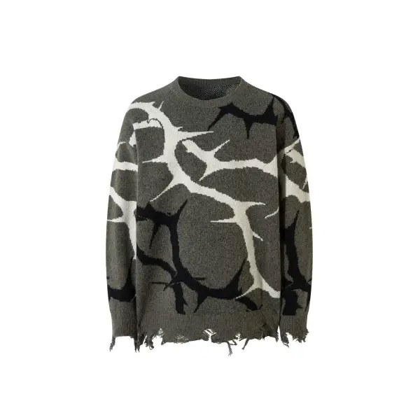 Thesupermade High Street Thorn Jacquard Ripped Sweater - Mushope.com 