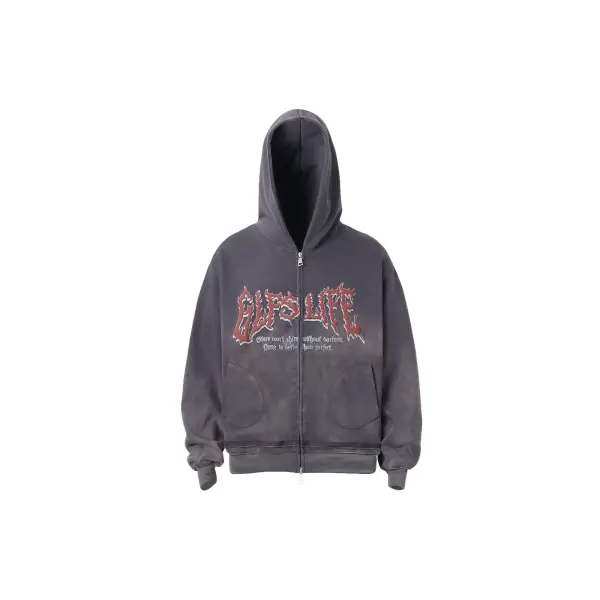 Thesupermade Distressed Double Zipper Hooded Sweatshirt - Mushope.com 