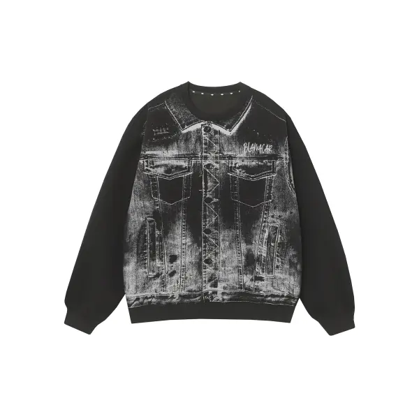 Thesupermade American Street Style Washed Print Round Neck Hoodie - Mushope.com 