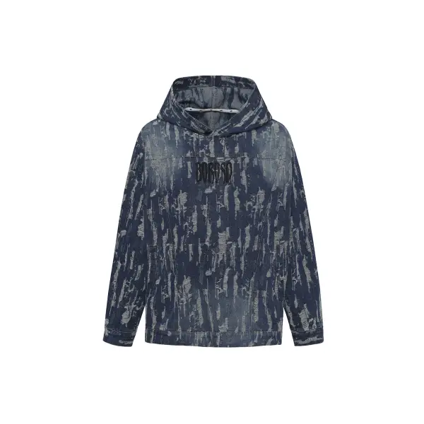 Thesupermade Heavy Washed Degraded Denim Hip-Hop Street Hoodie - Mushope.com 