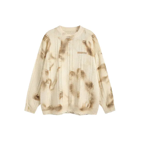 The Supermade American Retro Wasteland Style Tie Dye Damaged Sweater - Mushope.com 