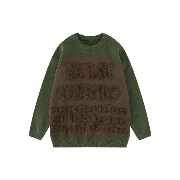 Thesupermade Retro 3D Embossed Letters Jacquard Sweater - Mushope.com 