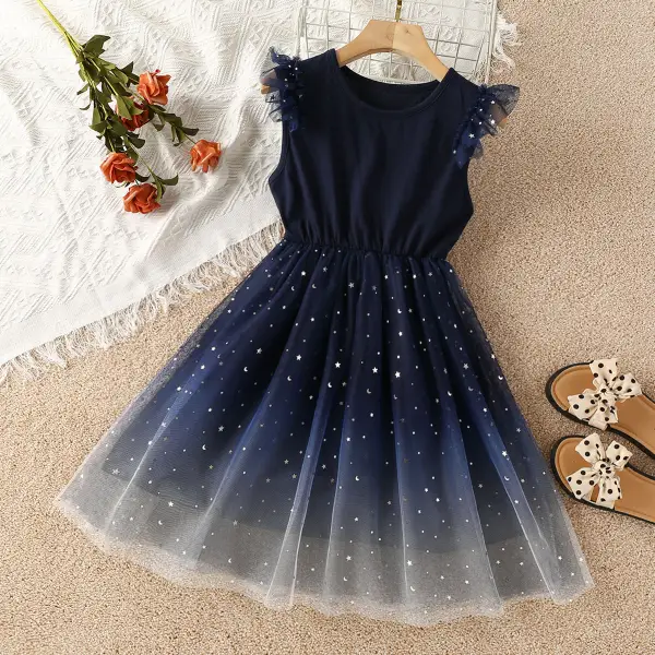 【3Y-13Y】Girl Sweet Tulle Splicing Gradient Sleeveless Dress - 33258 - Popopieshop.com 