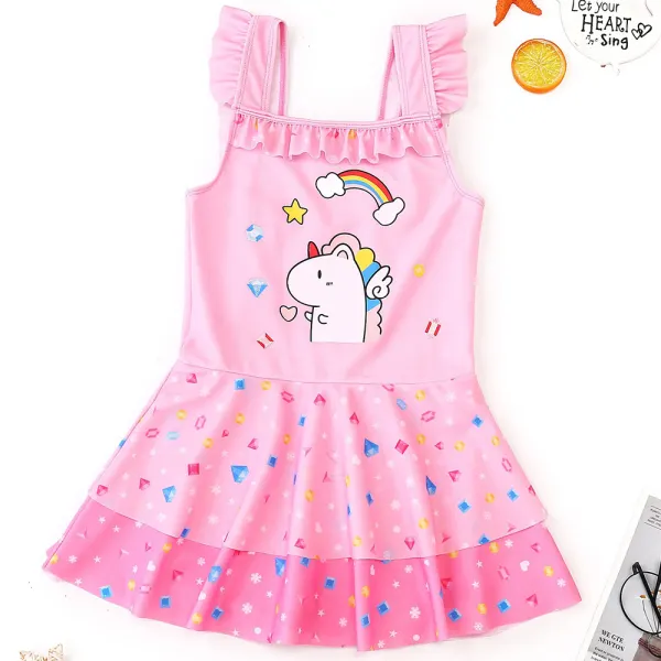 【2Y-9Y】Girls Unicorn Print One Piece Swimsuit - Popopieshop.com 