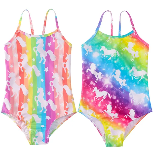 【2Y-9Y】Girls Unicorn Print One Piece Swimsuit - Popopieshop.com 