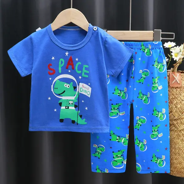 【9M-7Y】2-piece Boys Dinosaur Print Short-sleeved T-shirt And Pants Set Only 5,99€ - Thefolls.com 