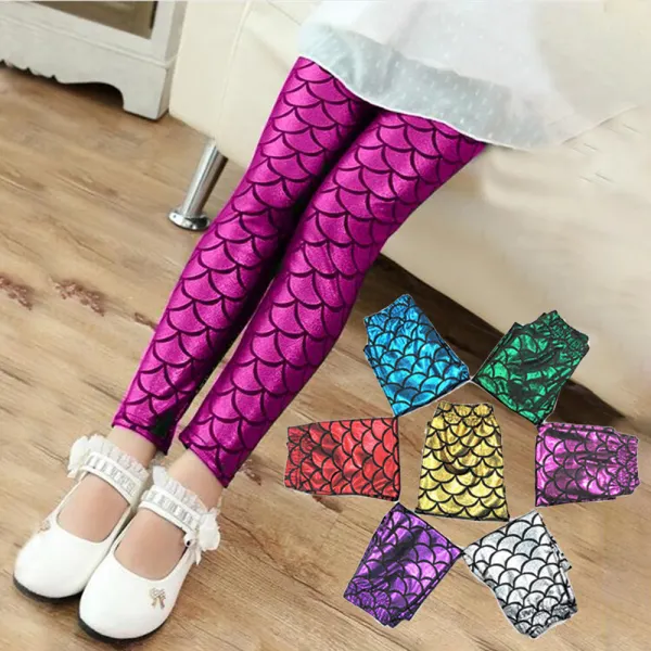 【2Y-11Y】Girls Multicolor Mermaid Leggings - Thefolls.com 