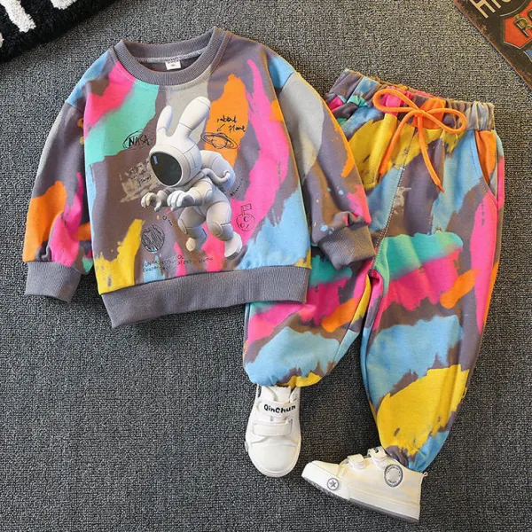 【18M-11Y】2-piece Kids Casual Colorful Cartoon Printed Sweatshirt And Pants Set - 4408 - Thefolls.com 