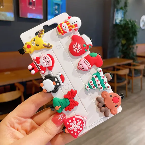 10-piece Cute Christmas Cartoon Hairpin Set - Thefolls.com 