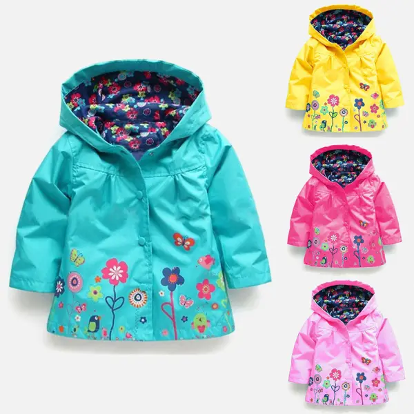 【18M-6Y】Girls Multicolor Floral Print Hooded Jacket - Thefolls.com 