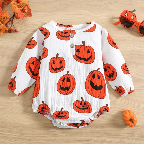 【3M-18M】Unisex Baby Cute Halloween CartoonPumpkin Print Romper - Thefolls.com 