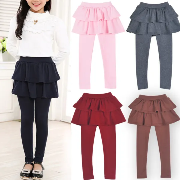 【2Y-11Y】Girls Multicolor Ruffle Leggings - Thefolls.com 