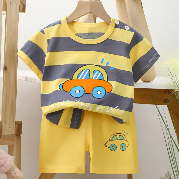 【12M-7Y】Boys Cartoon Print Short Sleeve Two-piece Suit - Thefolls.com 