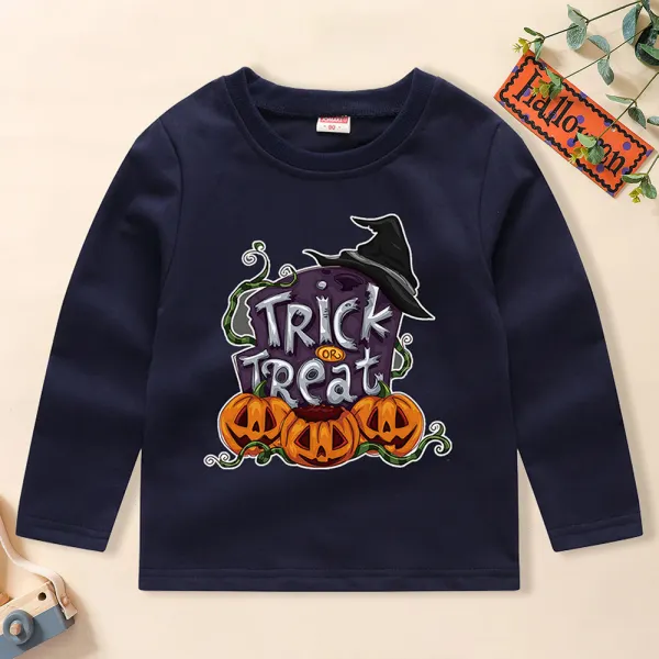 【18M-7Y】Unisex Kids Multicolor Halloween Print Long Sleeve T-Shirt - Thefolls.com 