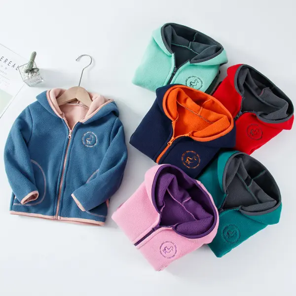 【2Y-13Y】Kids Casual Polar Fleece Hooded Jacket - Thefolls.com 